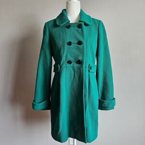 Old Navy Peacoat Womens M Green Wool Blend Double Breasted Winter Heritage